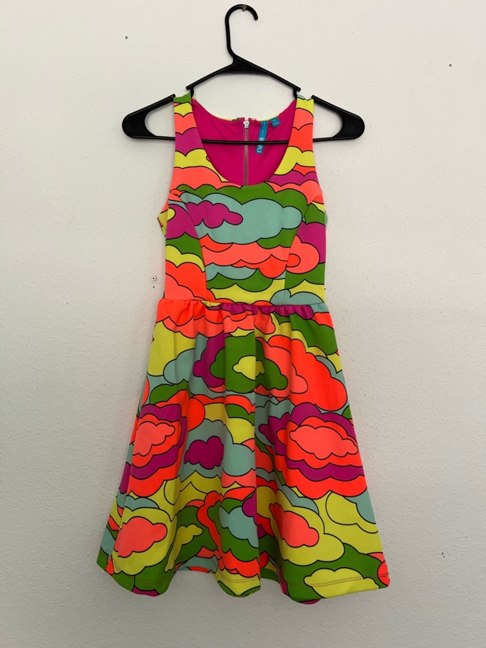 Nanette Lepore Neon Cloud-Print Mini Dress in Hot Pink, Lime & Aqua